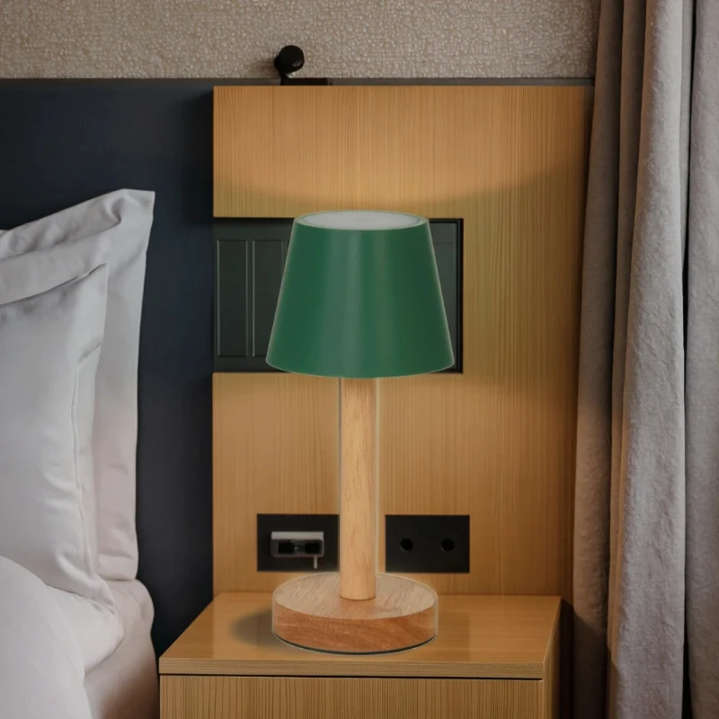

Modern Style USB Charging Bedside Lamp Dimmable Light Emitting Diode Wood Desk Lamp