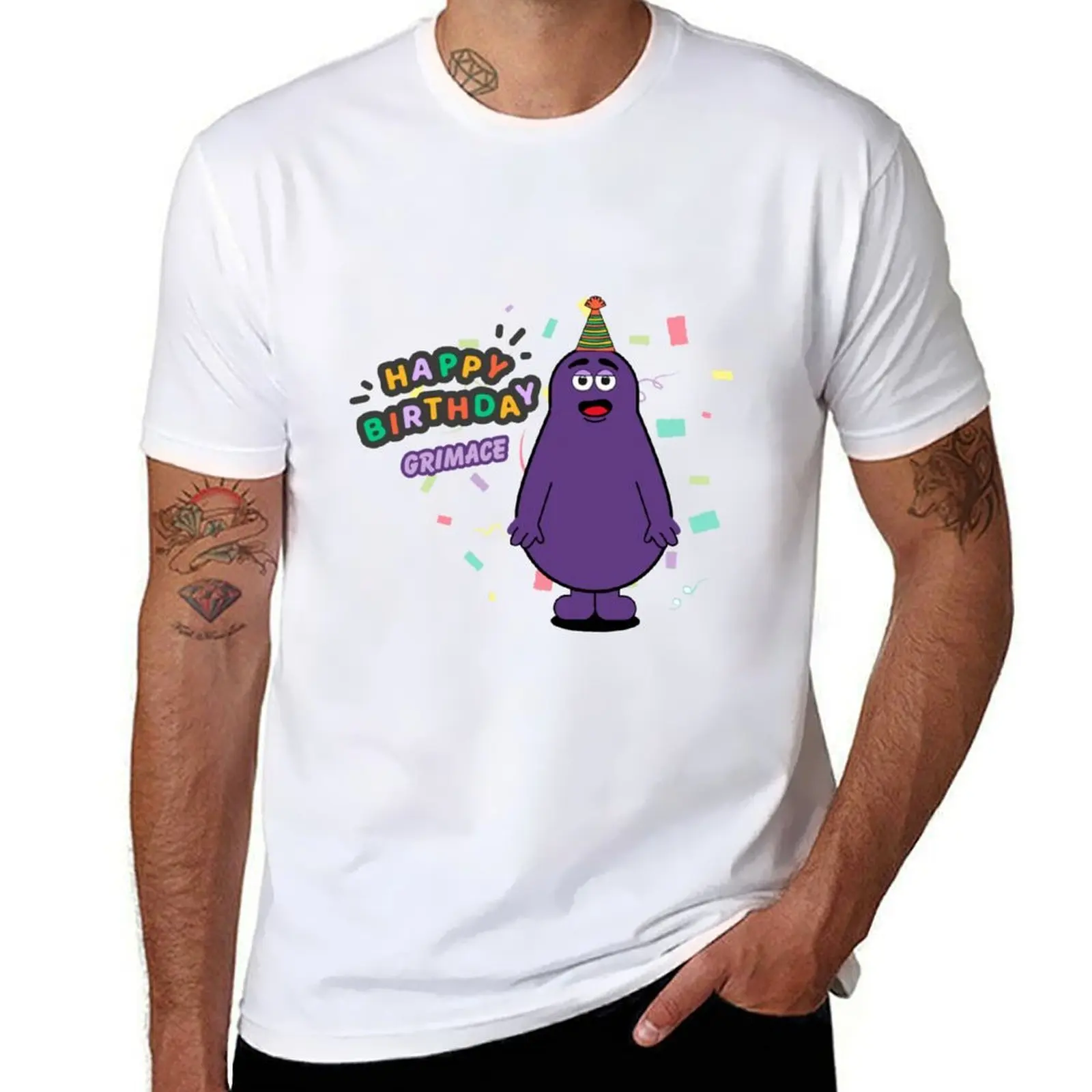 

happy birthday grimace T-Shirt t shirt man luxury anime tshirt T-Shirt