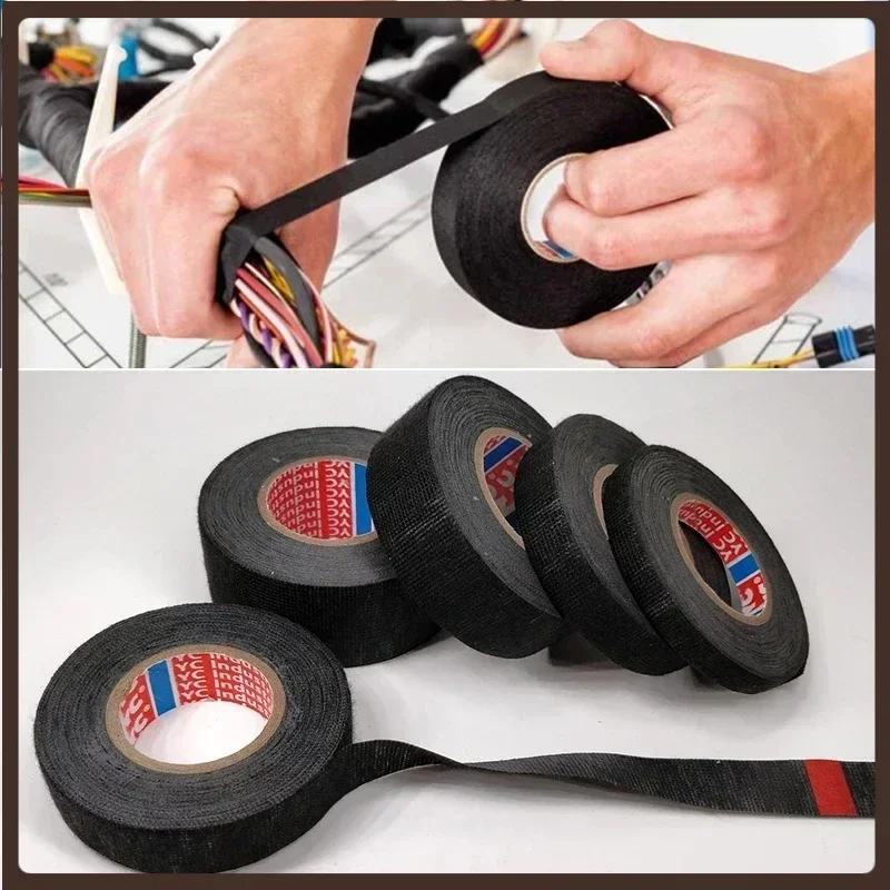 

1pc Heat-resistant Adhesive Cloth Fabric Tape For Car Auto Cable Harness Wiring Loom Protection Width 25MM Length 15M