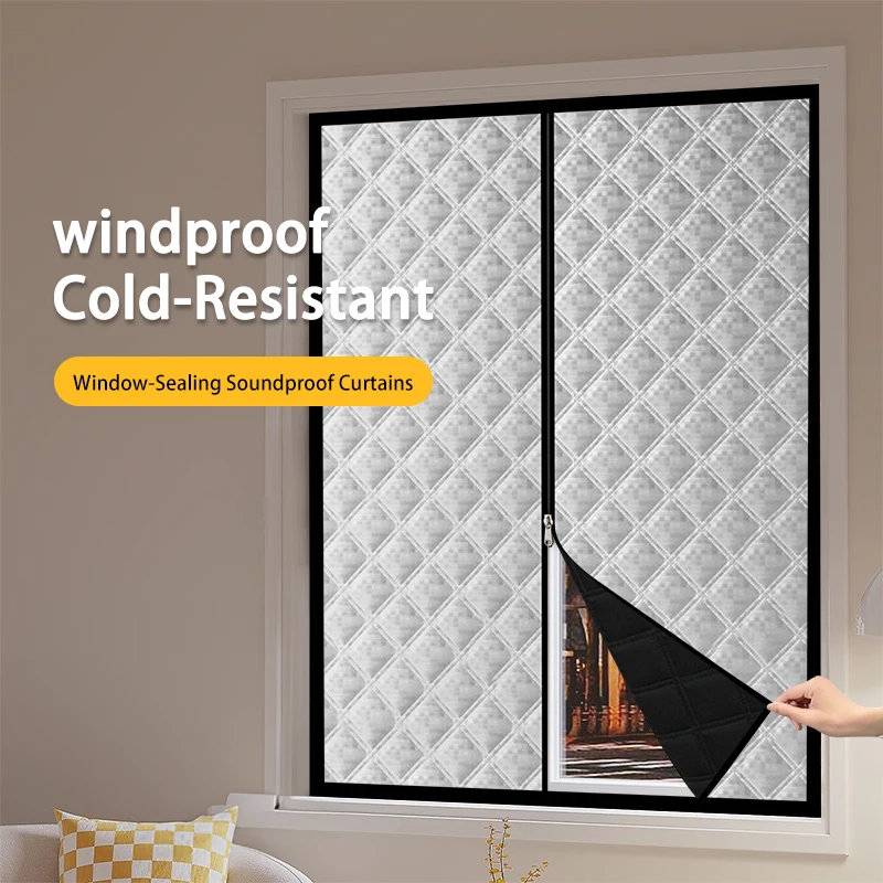 100+ Sizes Zippered Thermal Door Curtain – Insulated, Blackout & Noise-Reducing, Hook & Loop Easy Install, Removable