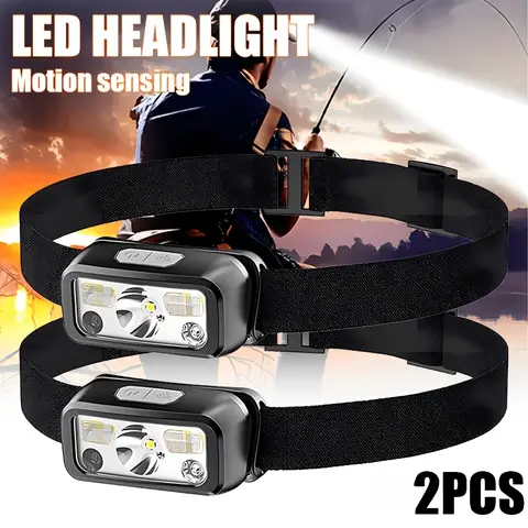 Lampe frontale LED puissante à capteur, rechargeable par USB, torche frontale LED, lampe de poche pour le camping, la recherche et la pêche