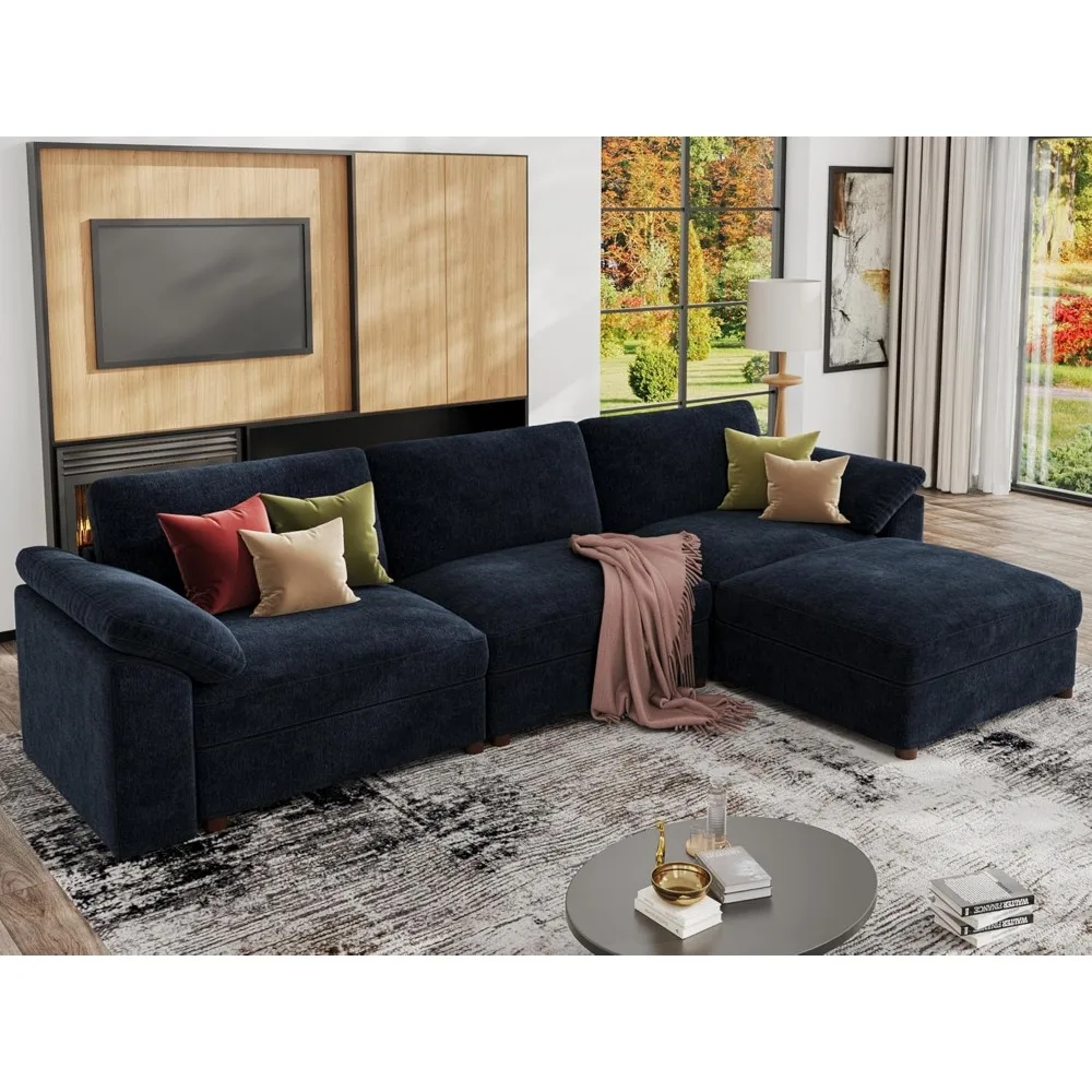 

Oversized Modular Sectional Sofa with Ottoman, Modern Comfort Deep Seat L Shape Sectional Couch for Living Room, Blue