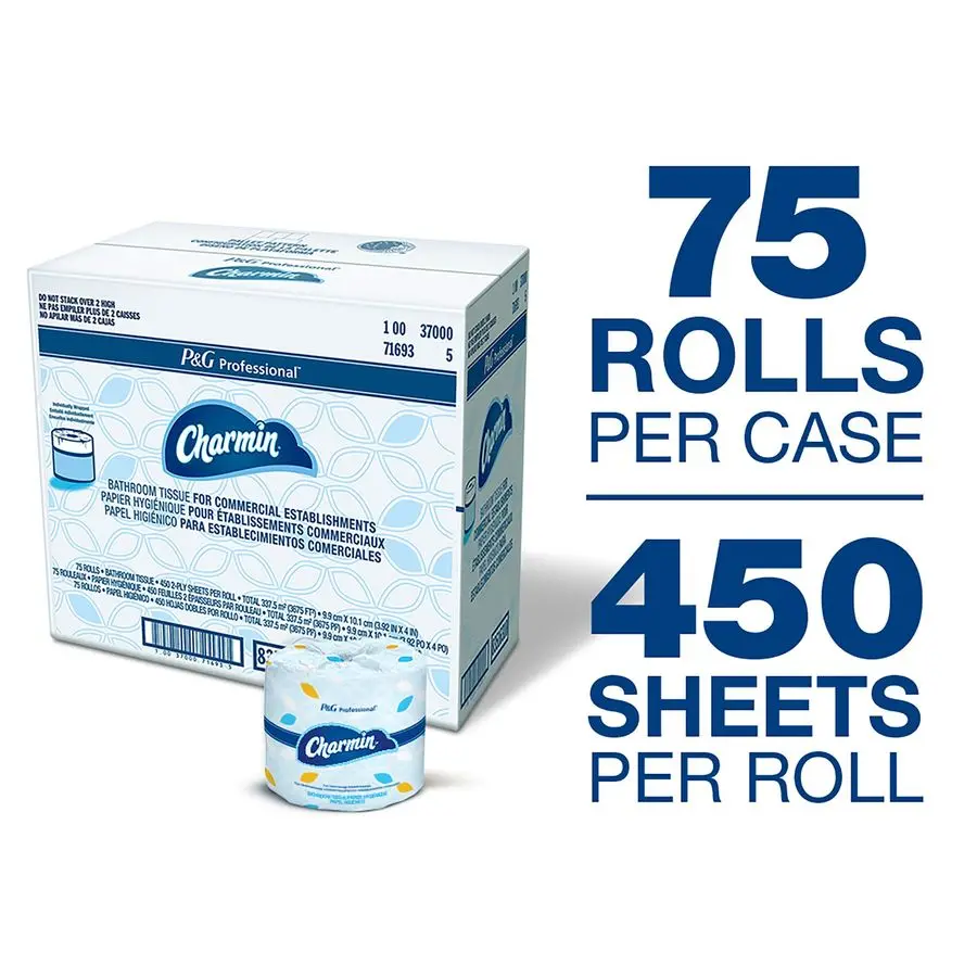 Commercial Bathroom Tissue, Septic Safe, Individually Wrapped, 2Ply, White, 450 Sheets roll, 75 Rolls carton