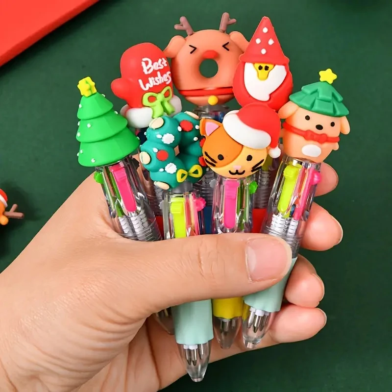 20PCs Cartoon Christmas Ballpoint Pens with 4 Color Santa Reindeer Snowman for Xmas Holiday School Office Stationery Gift Party