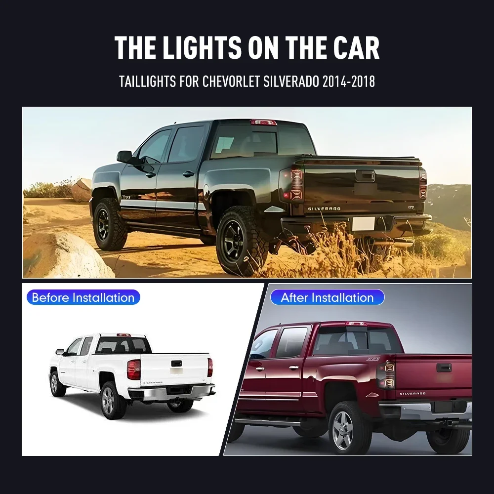 Светодиодные задние фонари для Chevorlet SILVERADO 2014-2018, задние фонари, задние фонари с тормозом, реверсивные противотуманные фары, указатель поворота