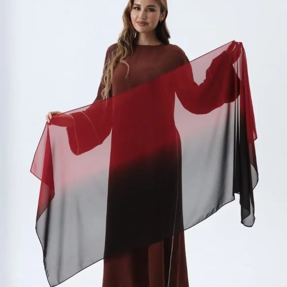 

Breathable Chiffon Ethnic Style Scarf Long Gradient Color Islamic Turban Thin Foulard Wraps Shawl Women