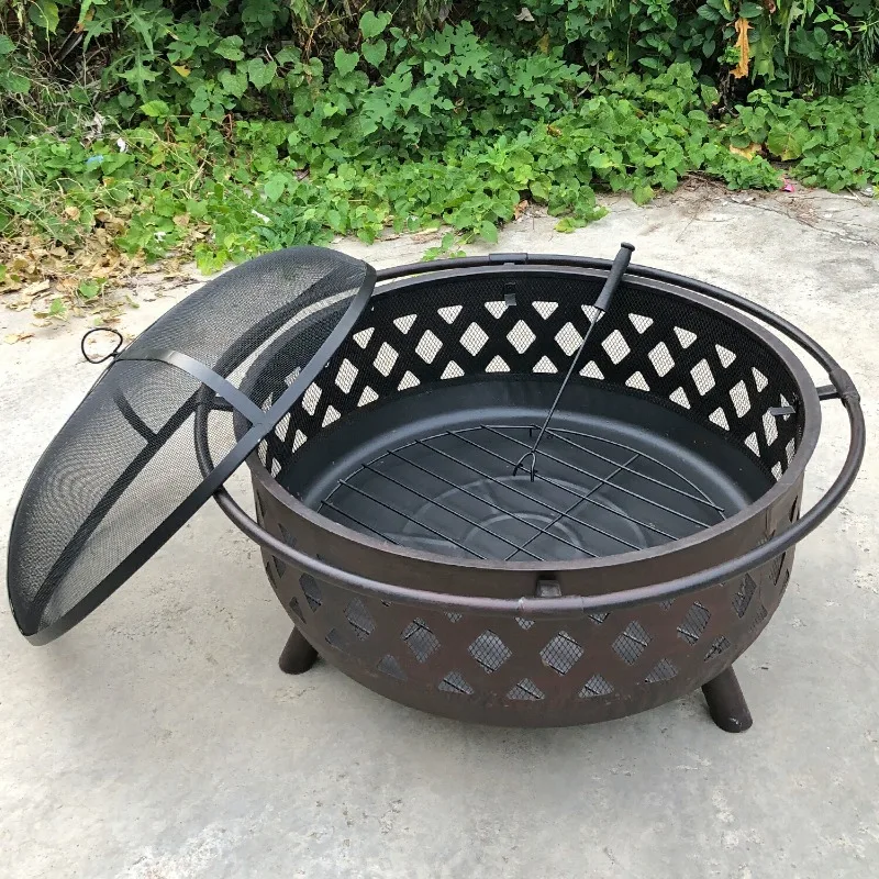 Crossweave Outdoor Fire Pit - Wood-Burning for Outside with Spark Screen and Round Cover