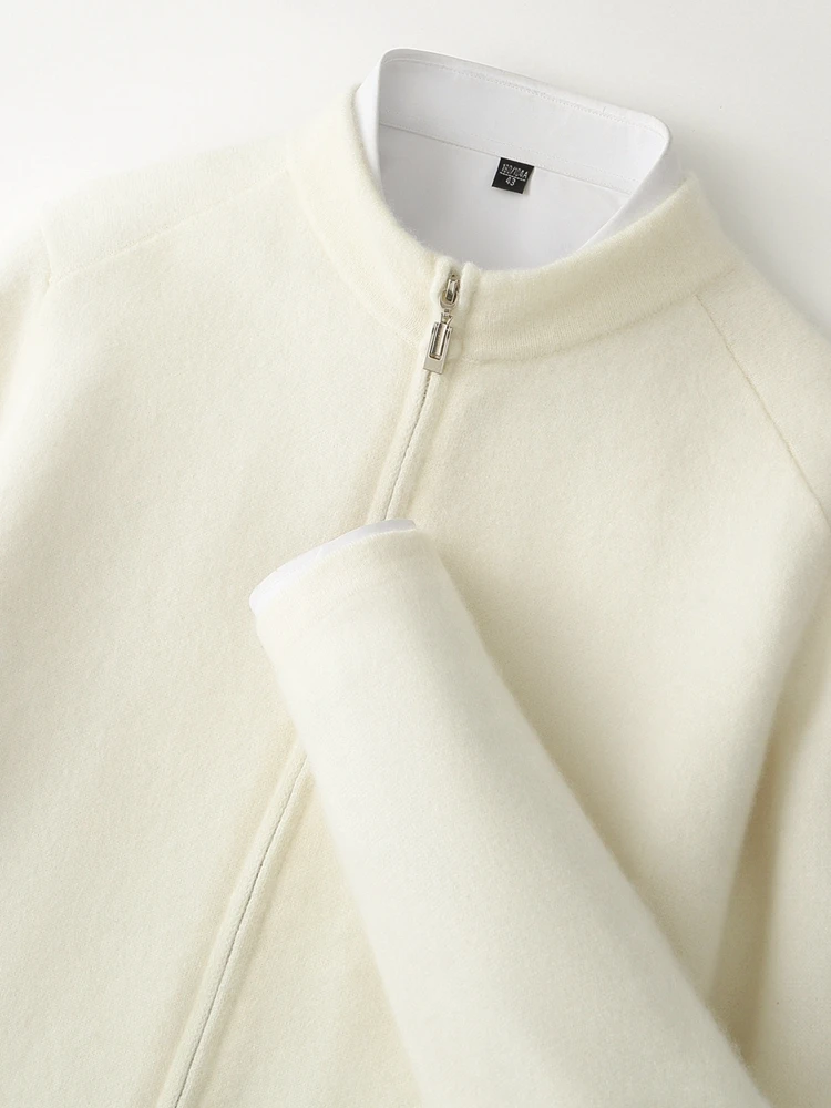 

Autumn Winter Men's Cashmere Cardigan Zipper Mock Neck Sweater 100% Merino Wool Thick Warm Knitwear Quality Wool Soft Jacket