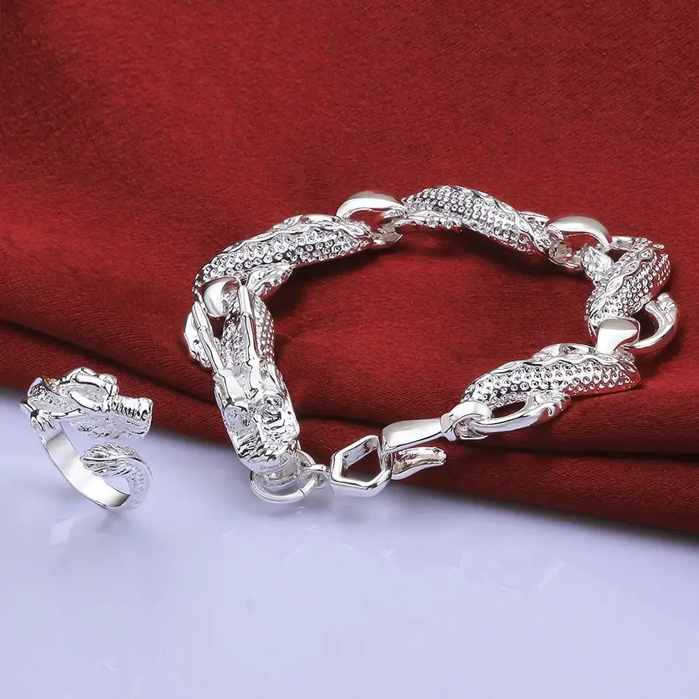 

Hot new 925 sterling silver classic Dragon bracelets rings Jewelry sets for Men's Fine Fashion Party wedding Christmas gifts