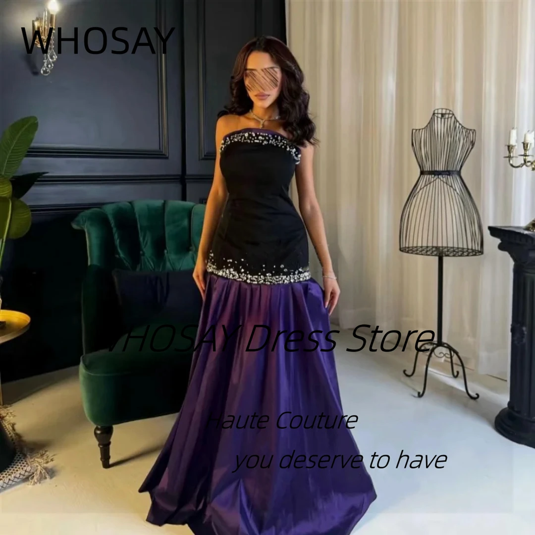 

WHOSAY Customized Contrast Color Satin Dresses for Prom Strapless Handmade Crystals Evening Dress Women Wear Special Party Gowns