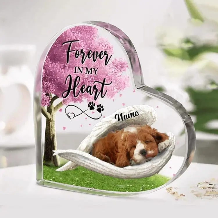 Personalized Cockapoo Memorial Acrylic Heart Shaped Plaque, Pet Remembrance Keepsake Gifts Dog Desk Heart Decor, Memorial Gifts For Loss Of Dog