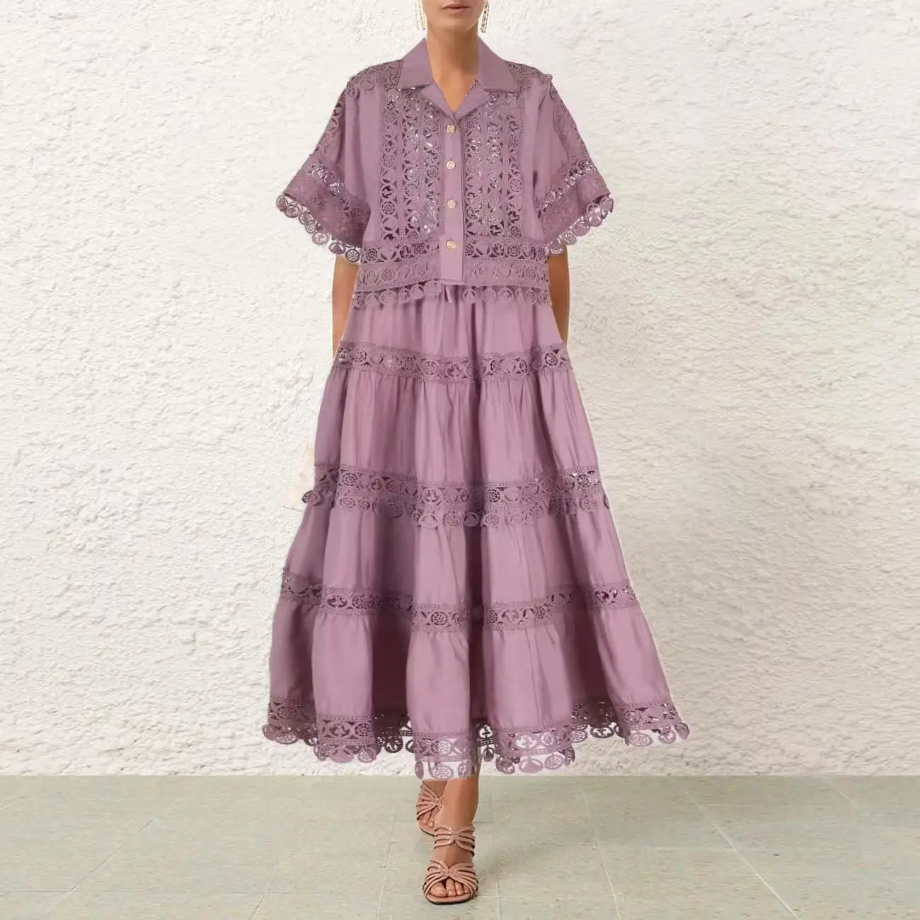 Australisch luxe ontwerp lange kanten hanger pure kleur f rokset Ele Faionable dameskleding lente 2025, collectie