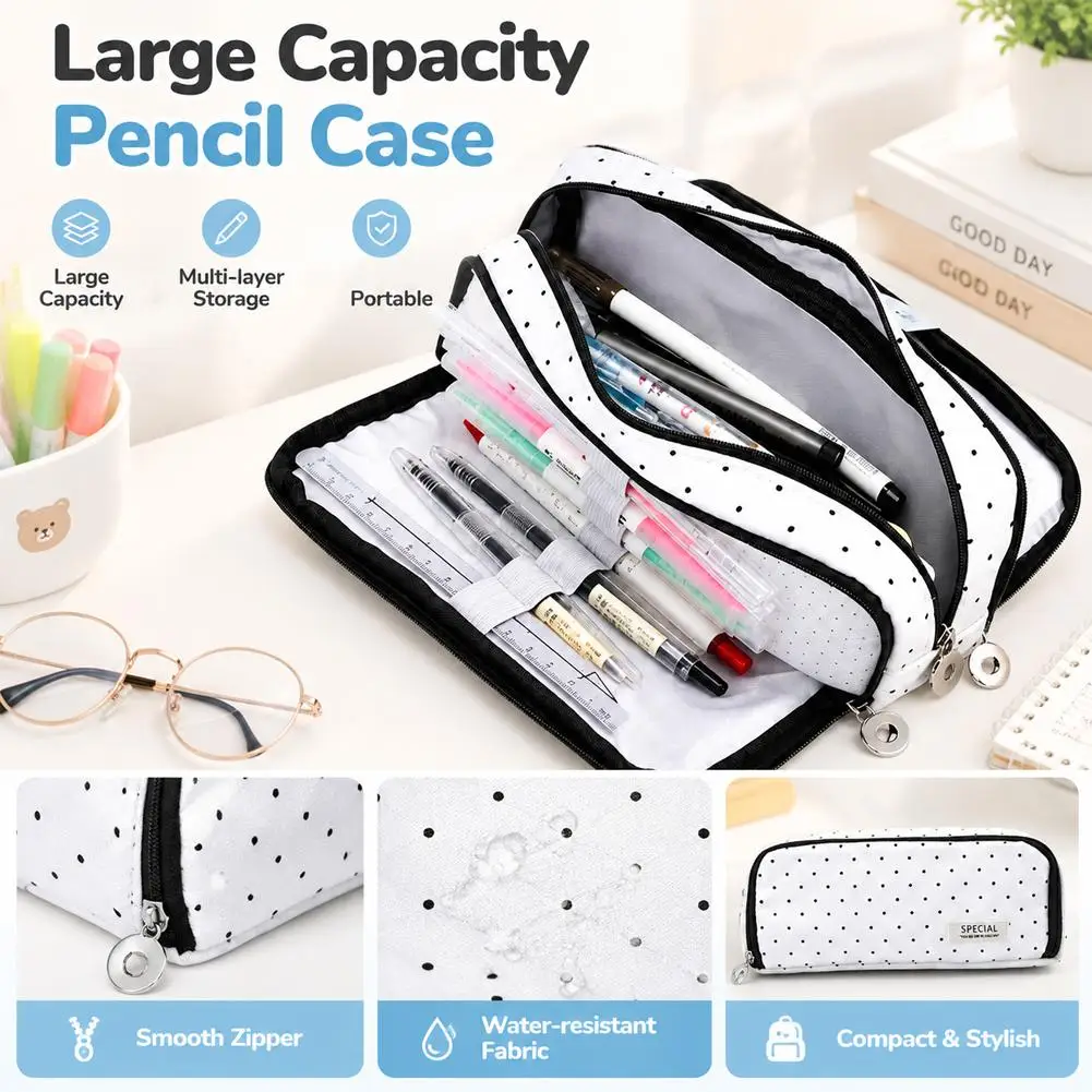 Large Pencil Case Canvas Makeup Bag Zipper Multiple Compartments Pencil Pouch Lightweight Big Capacity Pencil Organizer