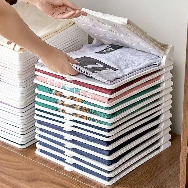 10PCS Layered Folding Clothes Storage Board Stackable T-shirt Organizer Portable Home Wardrobe Clothing Dividers Stacking Board