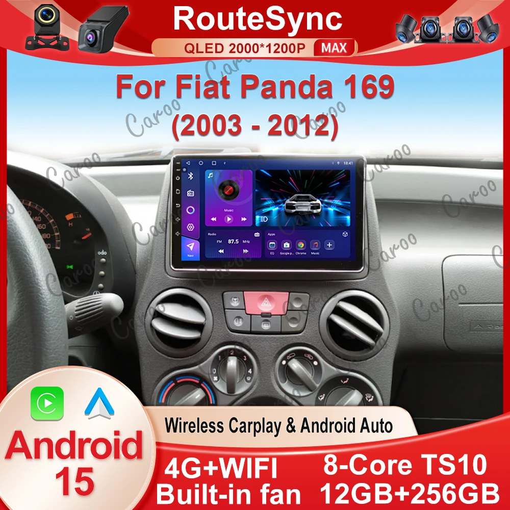 Car Radio Android 15 For Fiat Panda 169 2003 2004 2005- 2012 Carplay Auto GPS Navigation 360 Camera Stereo 2 Din Video Player B
