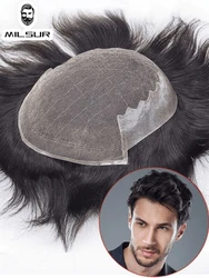 Q6 Toupee For Men Lace & PU Base Hairpiece Human Hair Replacement System Unit 210/220 Color Wig For Men 6