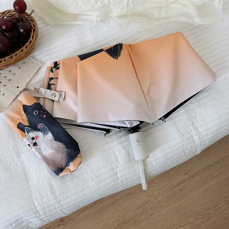 Healing Cat Umbrella, Automatic Sun Umbrella for Both Sunny and Rainy Use, Female Sunscreen and UV Protection Umbrella