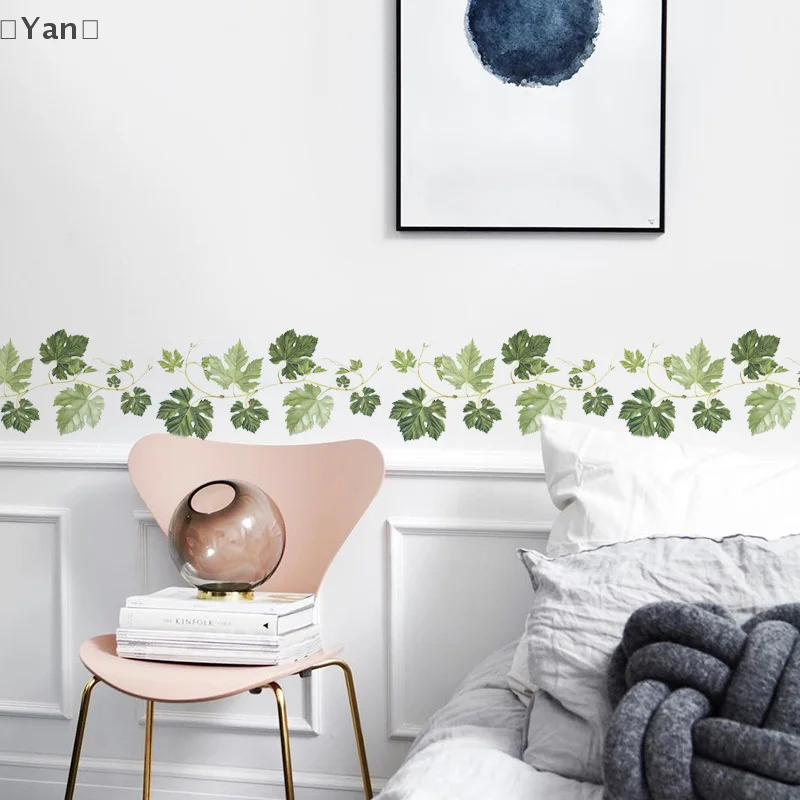 Stiker Dinding Tanaman Rambat Daun Hijau PVC Stiker Dapat Dilepas Berperekat Mural Stiker Dinding Kamar Tidur Anak-anak