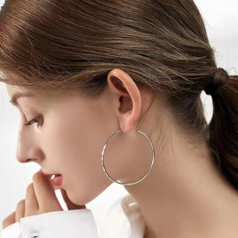Real Silver Women\'s Hoop Earrings 18K Gold Plated 925 Sterling Silver 3.0mm Fashion Earring for Mom Girl Date Party Gift