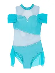 Bambini ragazze abbigliamento alla moda senza maniche con spalle scoperte strass lucidi cinturini decorati body da ballo stile Patchwork con schiena cava