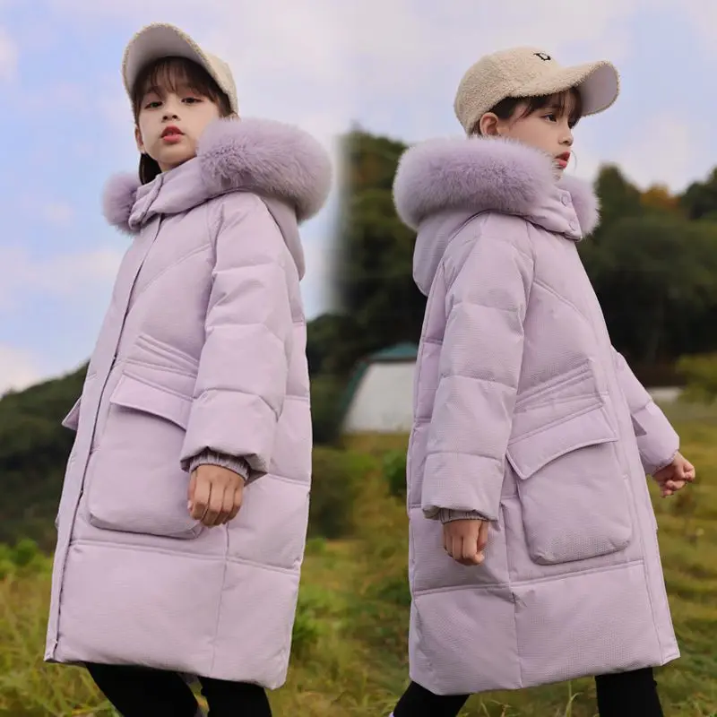 

Kawaii детский пуховик, сохраняющий тепло, длинная стильная парка, корейский стиль, зимние утепленные пальто на молнии с капюшоном для девочек, верхняя одежда, детская одежда