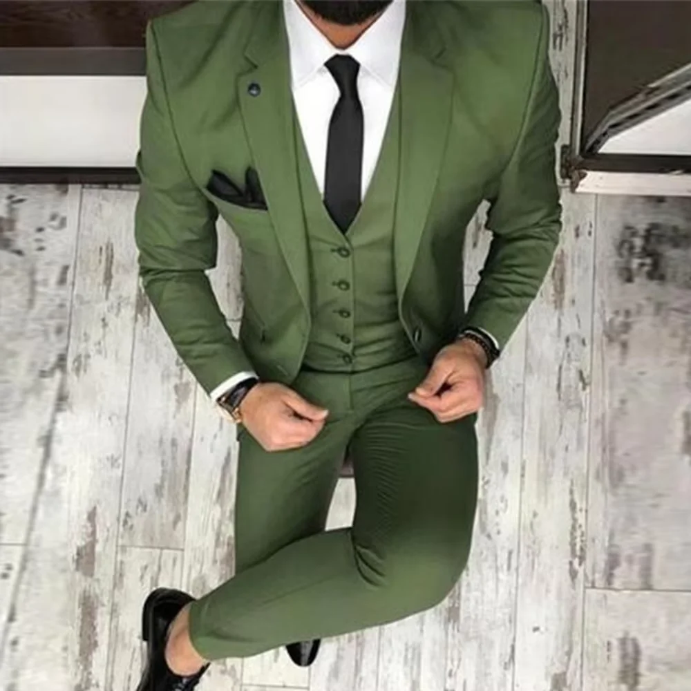 

2026 Последний дизайн пальто и брюк Зеленый мужской костюм Slim Fit 3-х предметный смокинг жениха Стильные костюмы на заказ Блейзер для выпускного вечера Terno