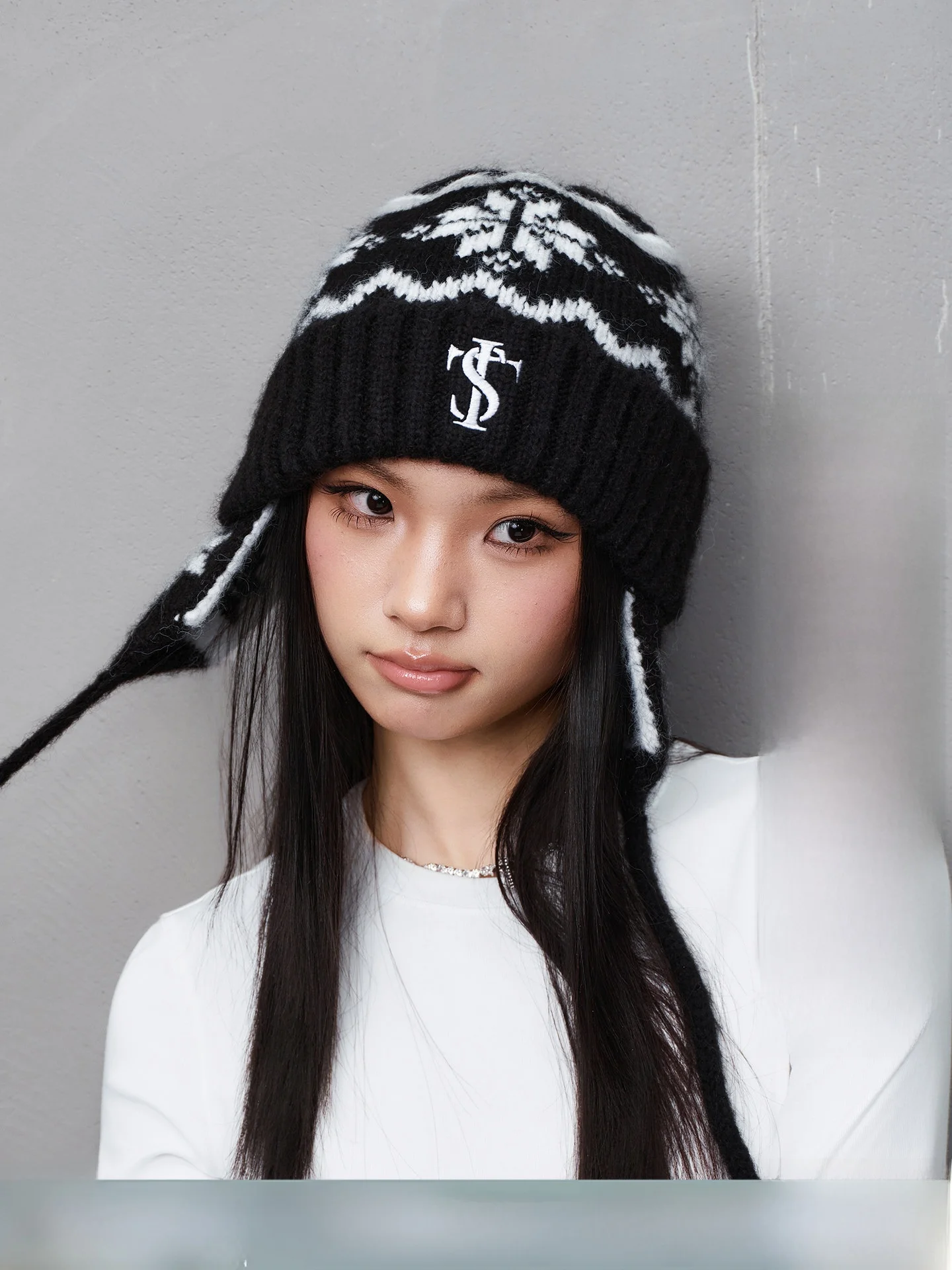 Warm Knitted Earflap Hat with Snowflake Pattern by STK SmallTownKid Adjustable Strap Winter Cap for Men And Women