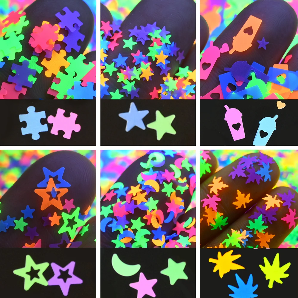 10 g/borsa fluorescente testa di Topolino glitter per unghie paillettes 3D colori misti a forma di stella a cinque punte, decorazione per unghie in scaglie di design di Topolino