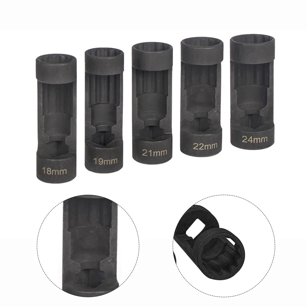 

5 Piece 12 Point Strut Nut Socket Set Chrome Vanadium Steel for Car Suspension Lock Nut Installation Removal 1/2 Drive
