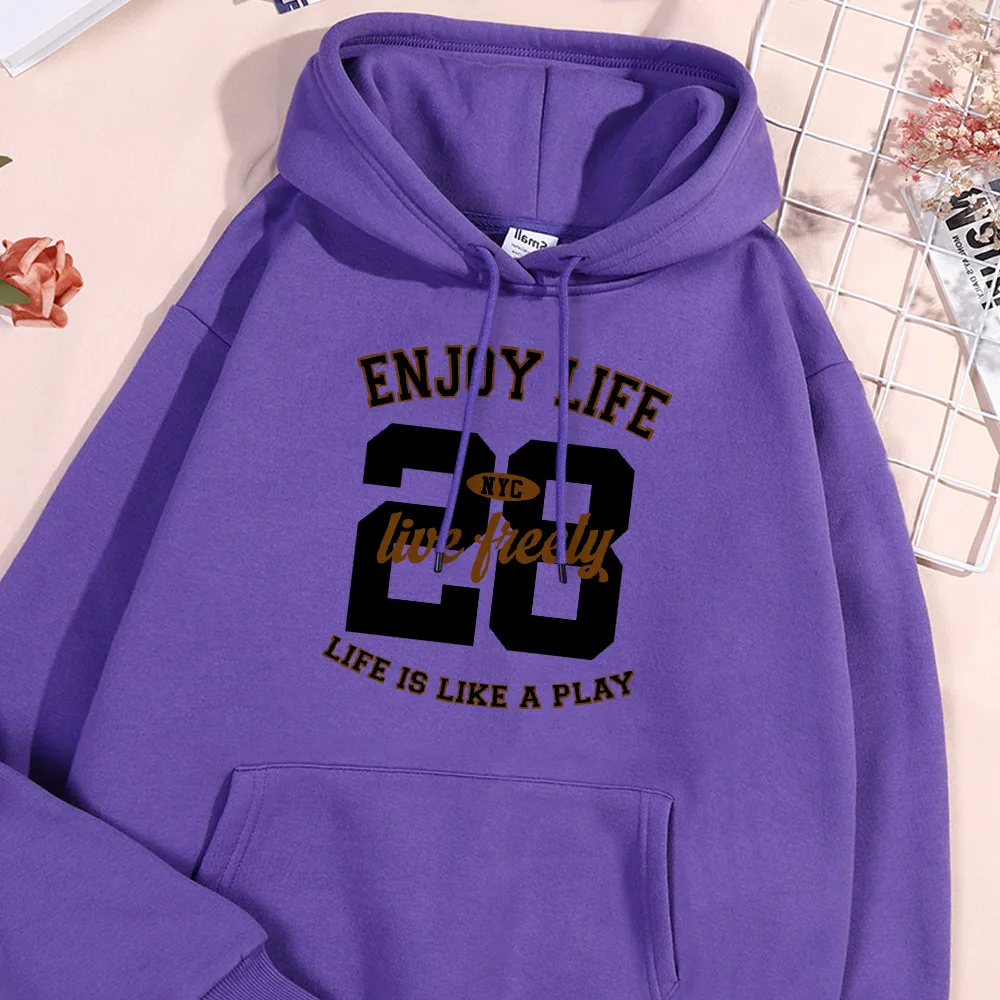 Enjoy Life Letter Hoodie Men Oversize Fleece Hoodies Loose Comfort Pullover High Quality British Style Hoody Hip Hop Clothing