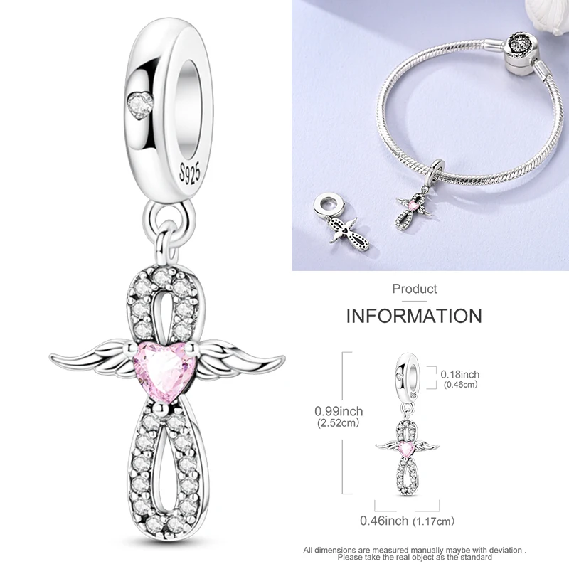 925 Sterling Silber Christlicher Engel-Kreuz-Charm-Perlen Schutzengel-Flügel Herz Glaube DIY Armband Halskette Geschenk für Frauen – Detail 24