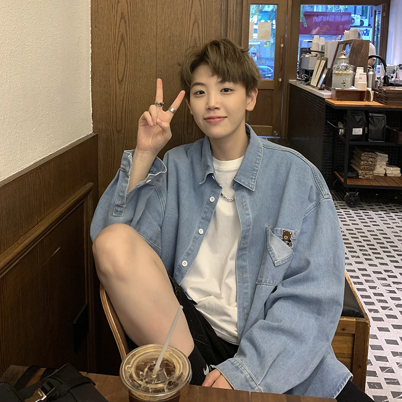 

Мужская джинсовая рубашка в американском ретро-стиле барокко, весенне-осенняя, оверсайз, модная, брендовая, свободного кроя, с длинным рукавом