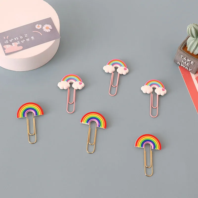 10PCS Rainbow Cloud Shaped Paper Clips Cute Small Paperclips PVC Metal Bookmark Clips File Note Clips Book Markers