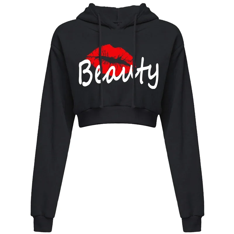 2024 Fashion Sports Pullover Hoodie Long sleeved Casual Open Navel Hooded Sweatshirt Short Top Hooded Sweater