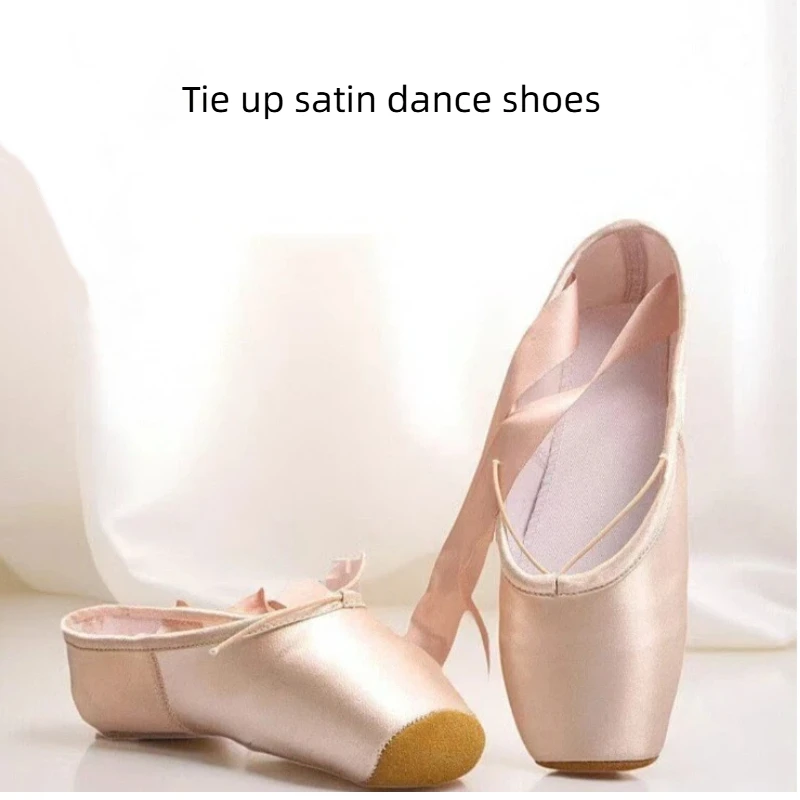 Girls' Ballet Shoes with Straps, Satin Dance Toe Shoes, Women's Comfortable Flat Bottom Practice Dance Shoes