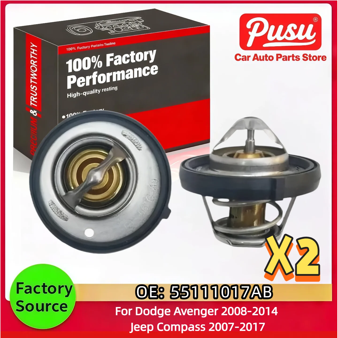 Termostato de repuesto directo 55111017AB, paquete de 2 para Dodge Caliber 2007 - 2012