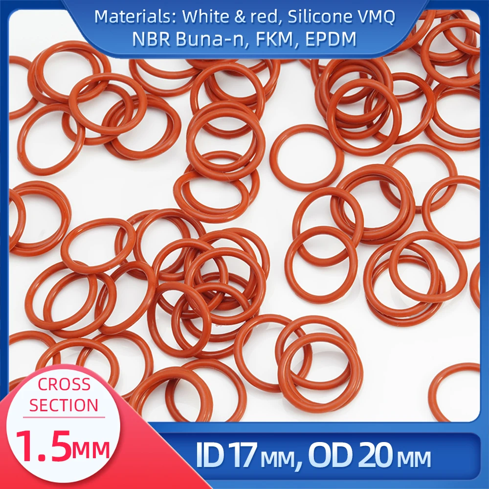 O Ring CS 1.5mm ID 17 mm OD 20 mm Material With Silicone VMQ NBR FKM EPDM ORing Seal Gasket