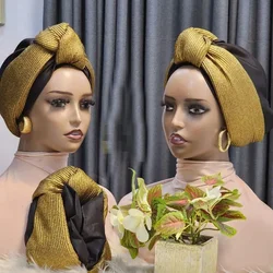 Glitter cabeça Wraps para mulheres, Auto Gele Africano, Nigéria Wedding Headtie, Headwear de festa, Chapéu muçulmano, Boné de turbante feminino, Moda