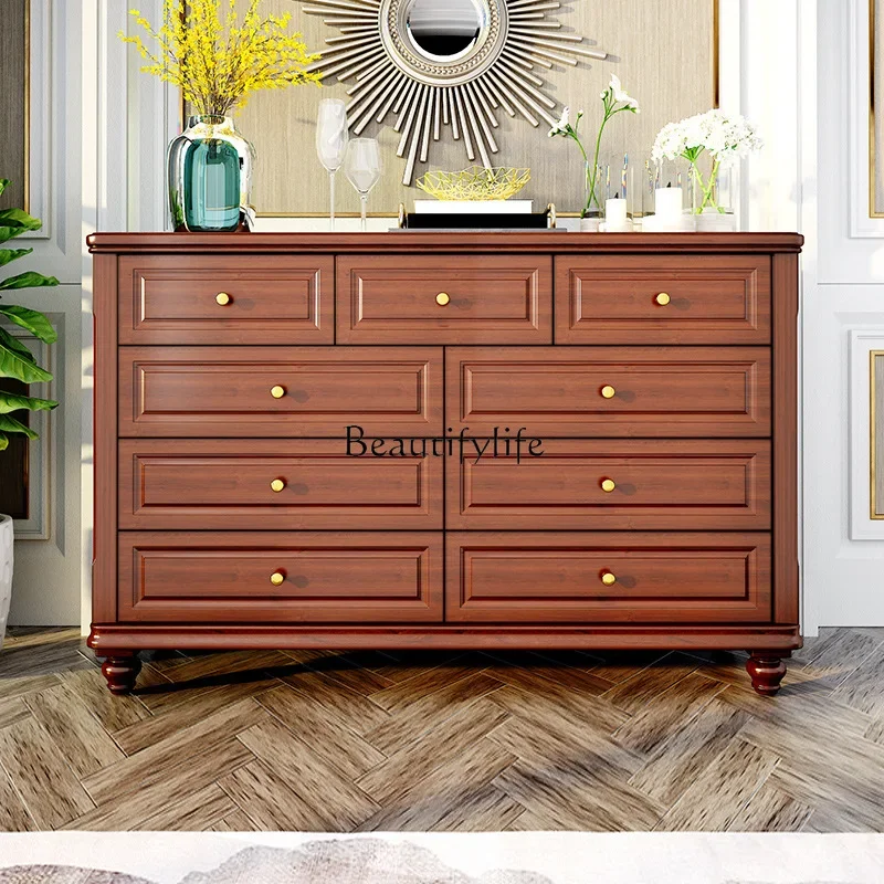 

ls 42All solid wood nine-chest cabinet American bedroom storage simple with pumping storage cabinet