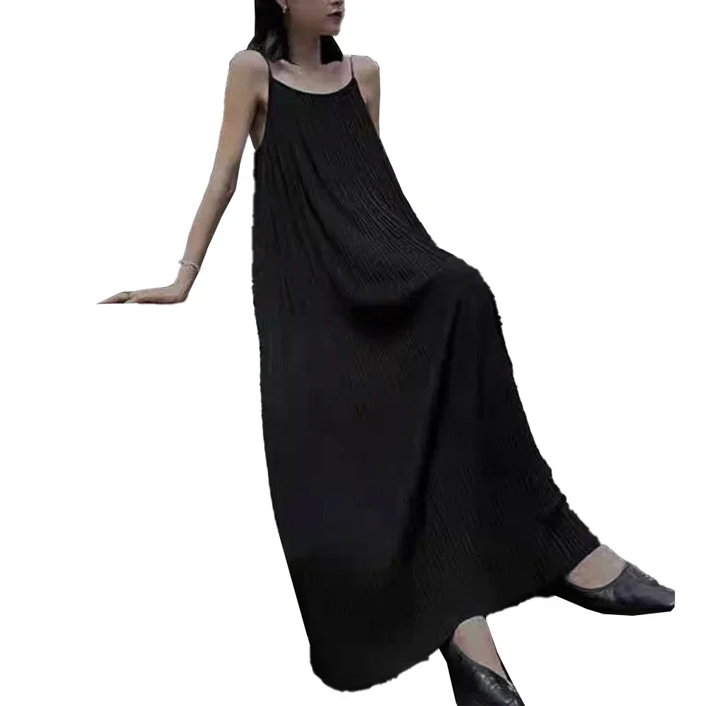 

Lazy Style Womens Pleated Suspender Dress Inner Wear Temperament Long Skirt Girls Sleeveless Daily Party Shopping Dress