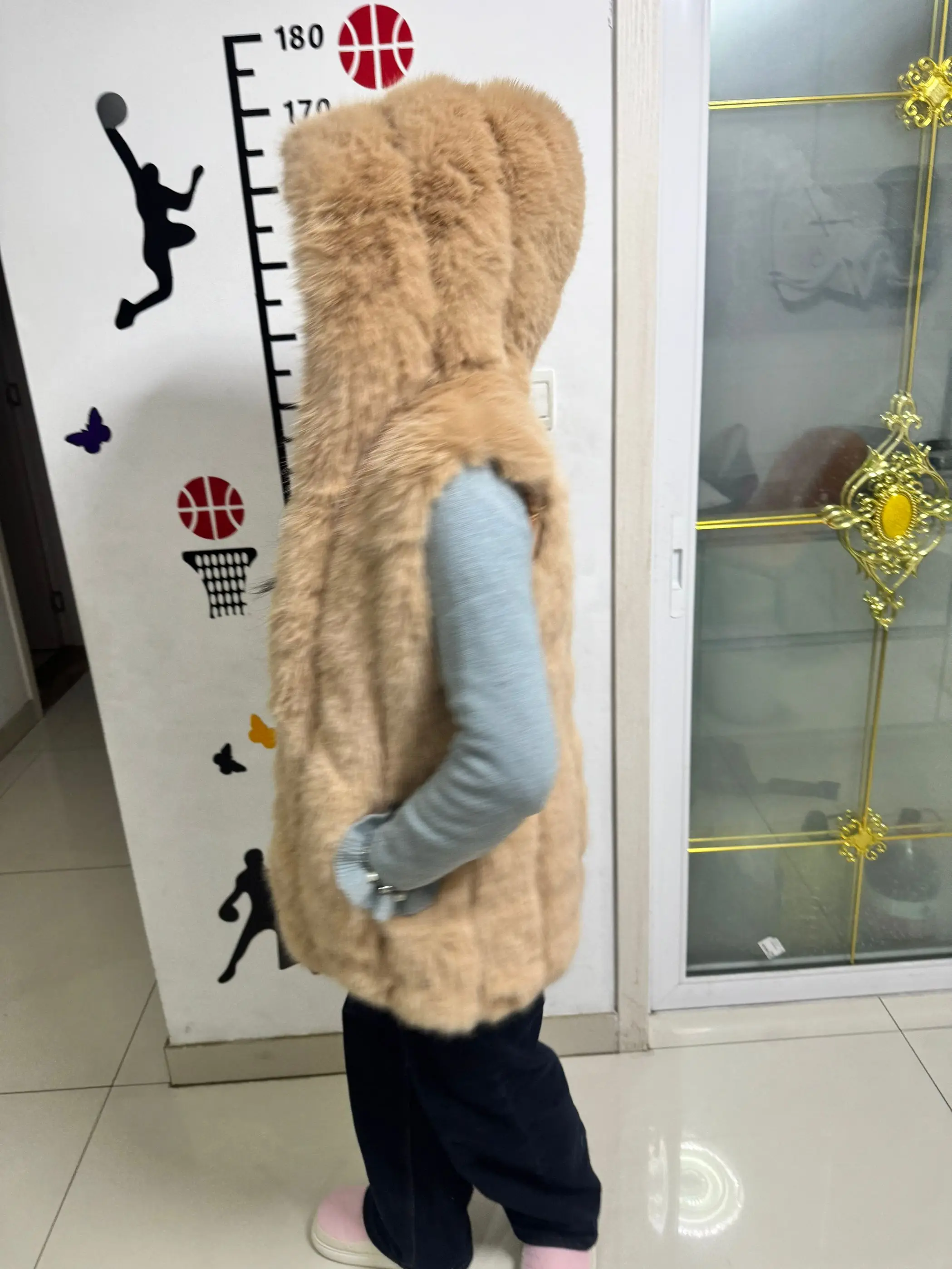 11 Color S-4XL Winter Warm Striped Faux Fox Fur Thick Outerwear Women Casual Long Vest Female Open Stitch Cardigan Coat With Hat