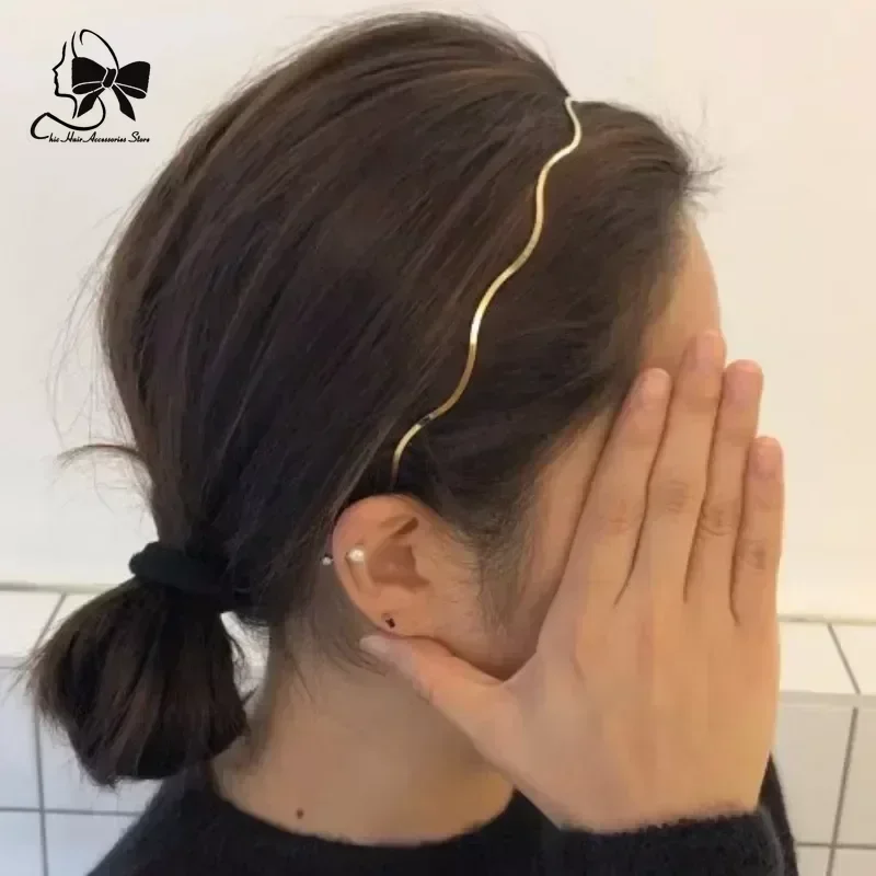 Aros para el pelo con ondas de Metal para mujer, aros para el pelo finos dorados, simples, todo práctico, diadema para la cabeza