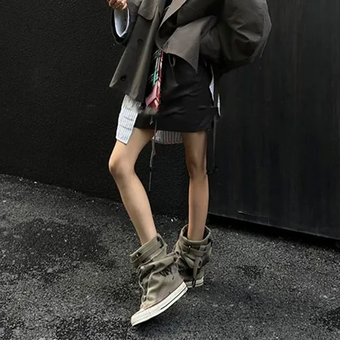 Women Canvas Sneakers Flats Designer Mid Calf Snow Boots Fashion Shoes Woman 2024 Trend New Winter Punk Chelsea Boots Lady Shoes