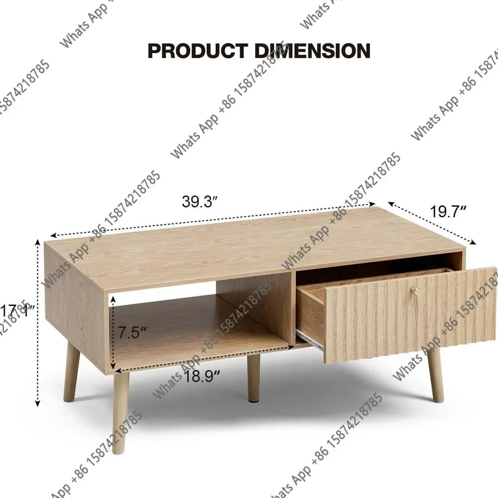N64 Table with Storage, Dining Table with Luted Edge and Solid Wood Legs, Small Coffee Tables for Living Room, Oak