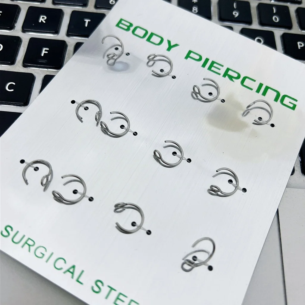 12-Unidades Kit Piercing nariz fake nostril argolinha de pressão falso-Modelo 1