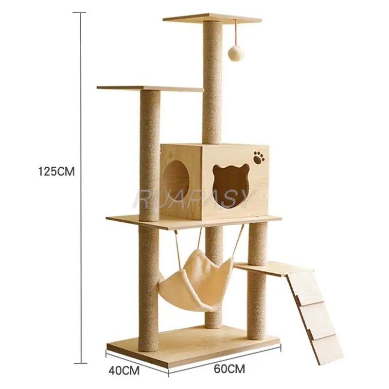 Cat Climbing Frame Tree Cat Scratching Column Wood Cat Jumping Platform Multi-Level Pet Cat Tree House Condo Perch Tower