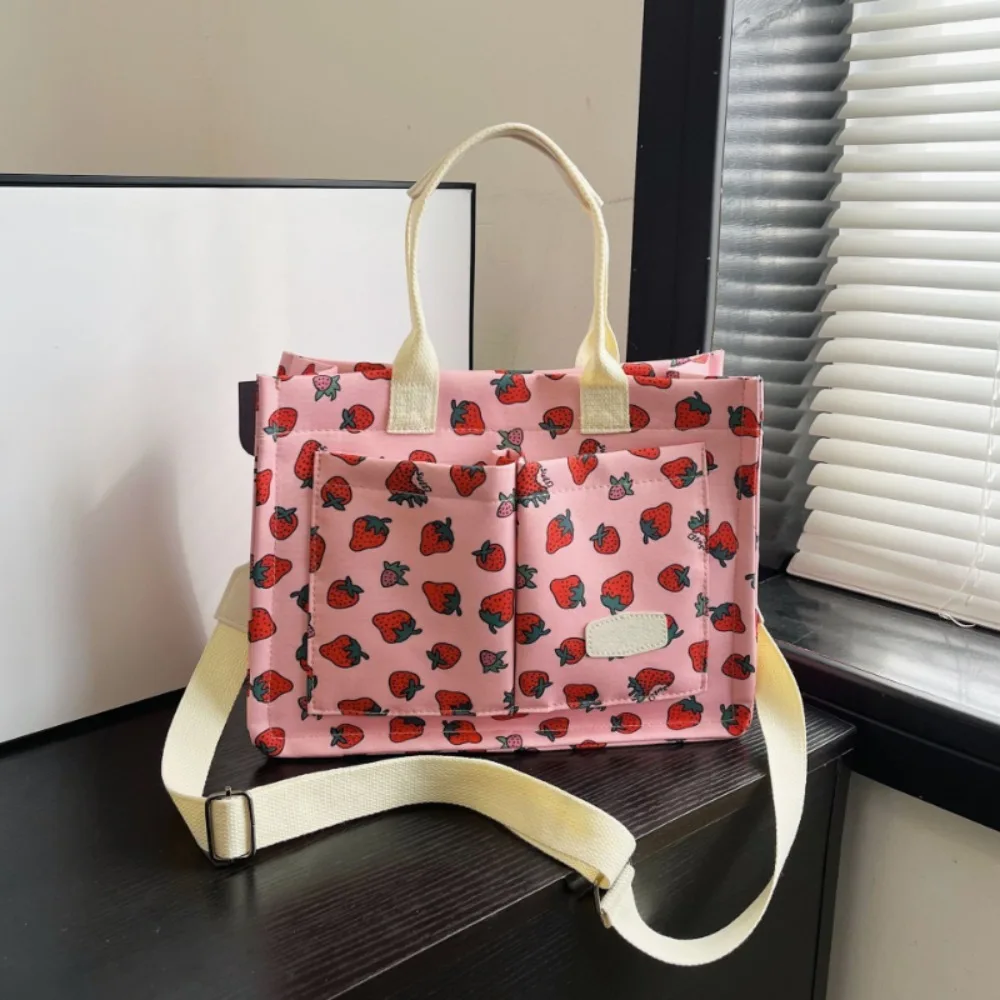 

Trendy Casual Three-dimensional All-match Purses Canvas Simple Moda Large Capacity Messenger Strawberry Fresh Print Women Totes