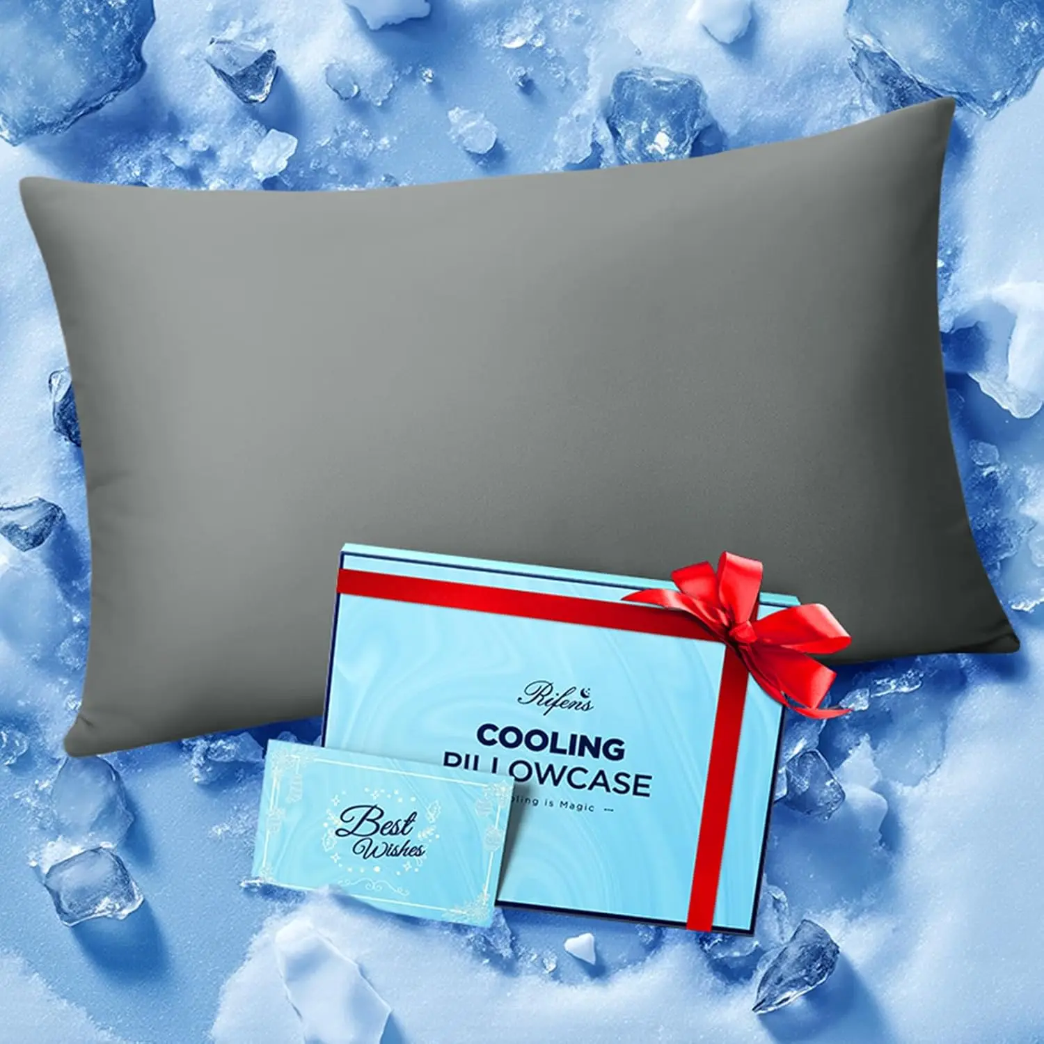 

Охлаждающая наволочка для тех, кто потеет во сне, мгновенное охлаждение на всю ночь, шелковистая на ощупь, с невидимой молнией - темно-серый