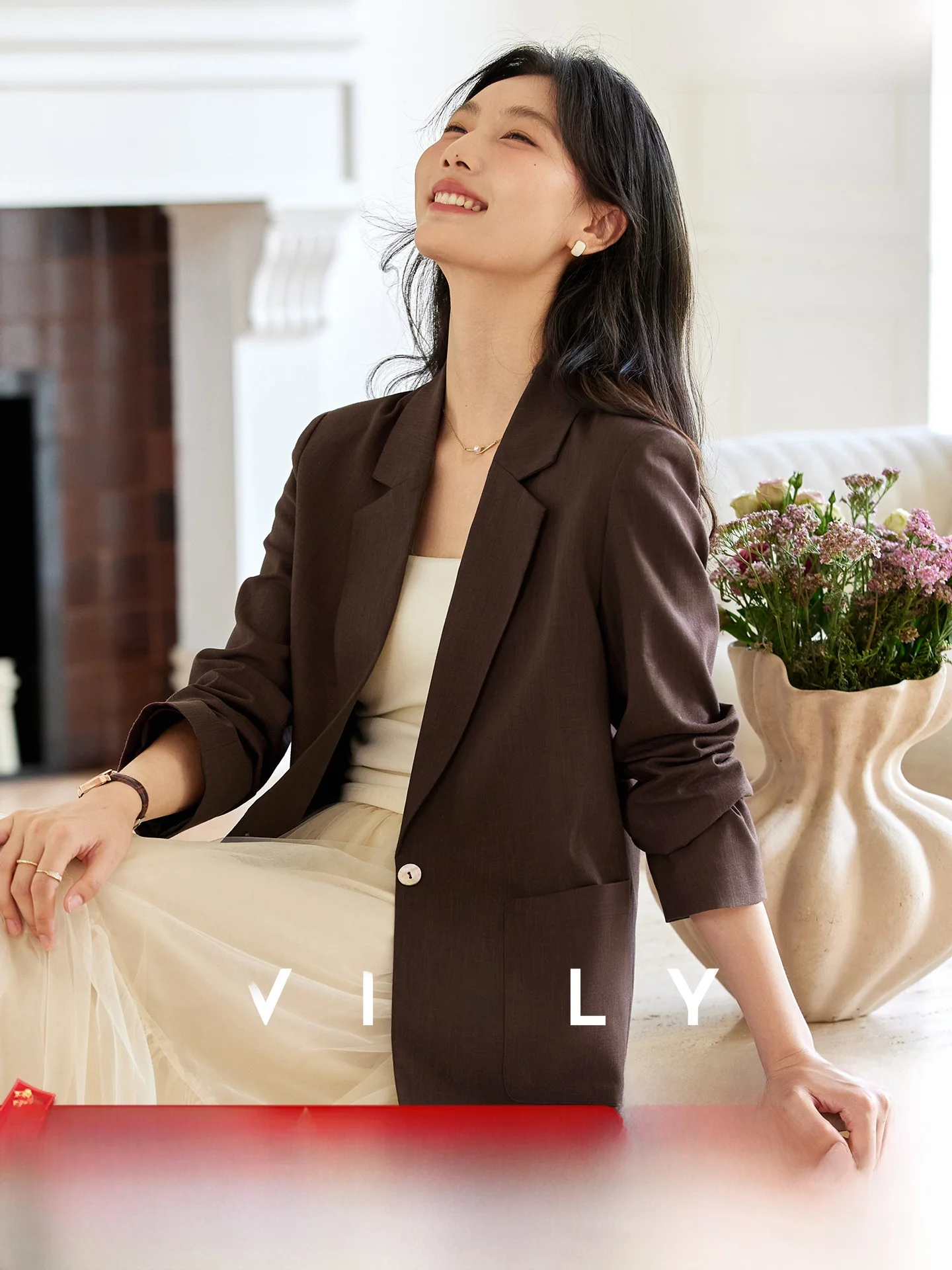 

Browan Texture Suit Jaet Women's mat Personali Commute oulder Level Top Long Sve Regular Length Loose Fit