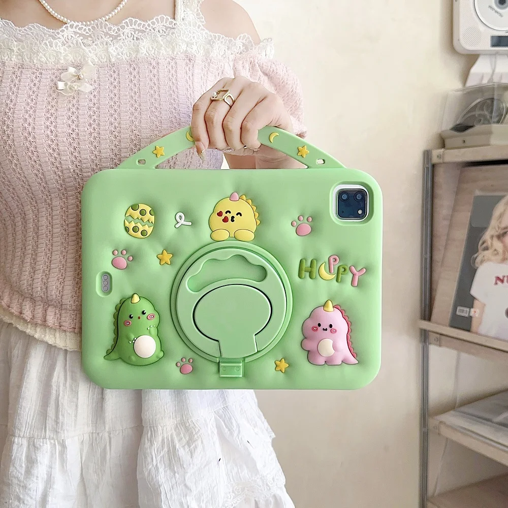 حافظة على شكل ديناصور لجهاز iPad A16 11th 2025 Air 11 10th 10.9 Air 4 5 Pro 11 2024 غطاء أطفال iPad 10.2 9 7 8th Mini 1 2 3 6 7